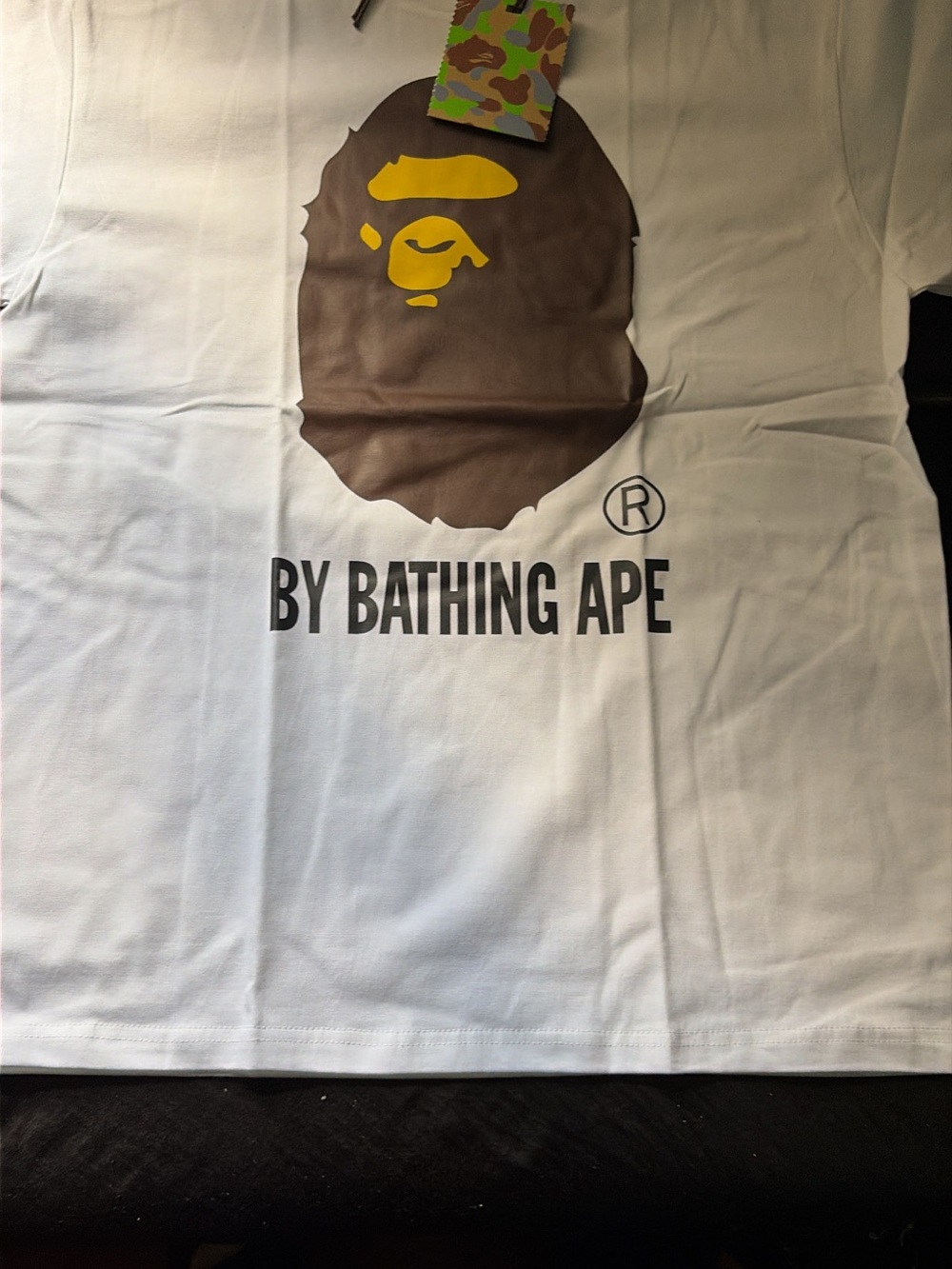 Bape White Tee with Brown & Yellow Ape Head